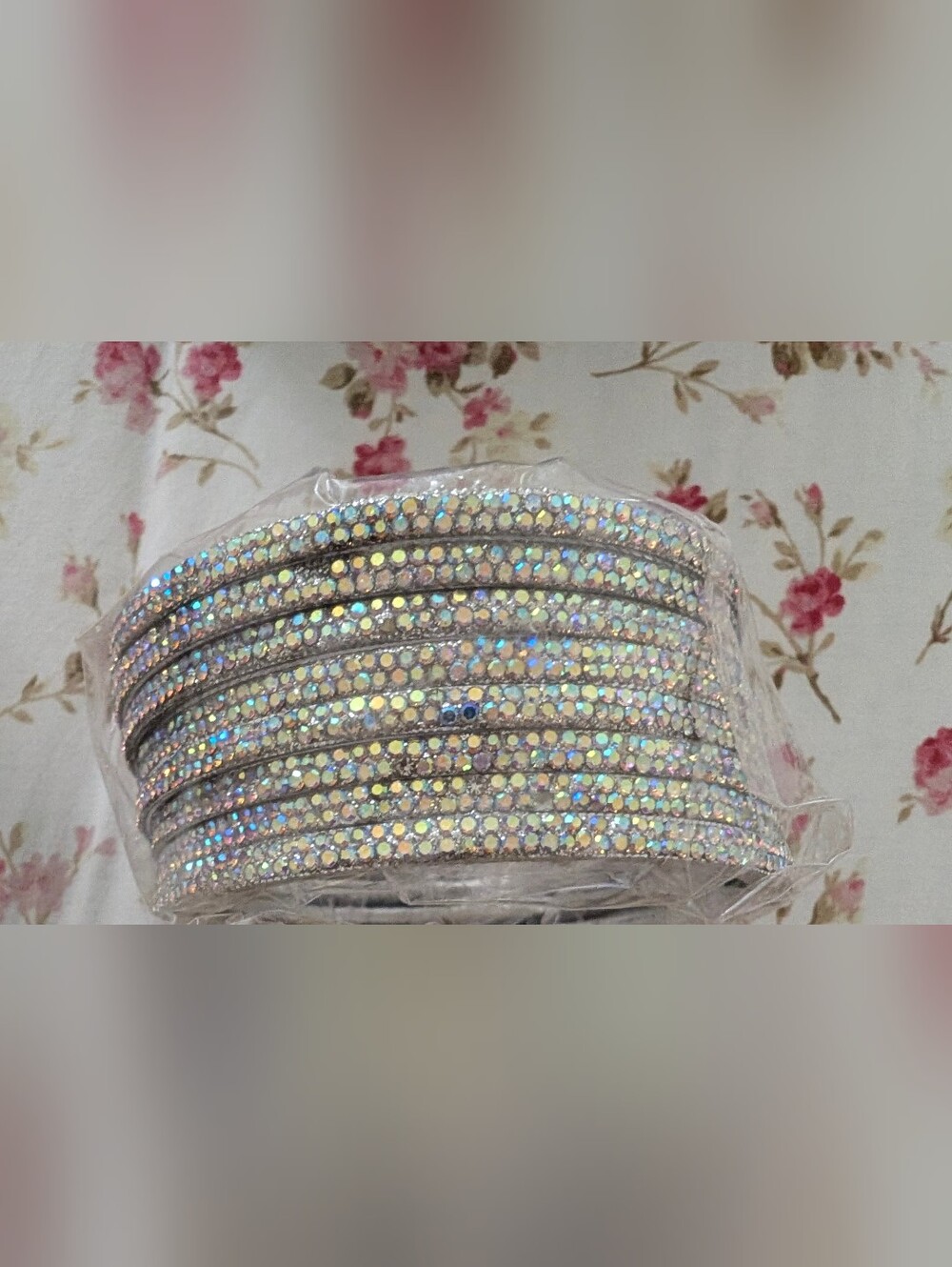 Silver AB Crystal Rhinestone Thin Bangles Set | Iridescent | Size 2.5-2.6 | New